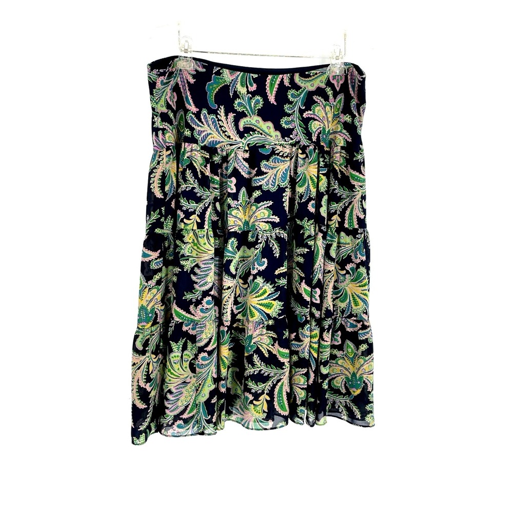 Chaps A-Line Tiered Skirt Size XL Navy Blue Floral &‎ Paisley Print Lined Boho